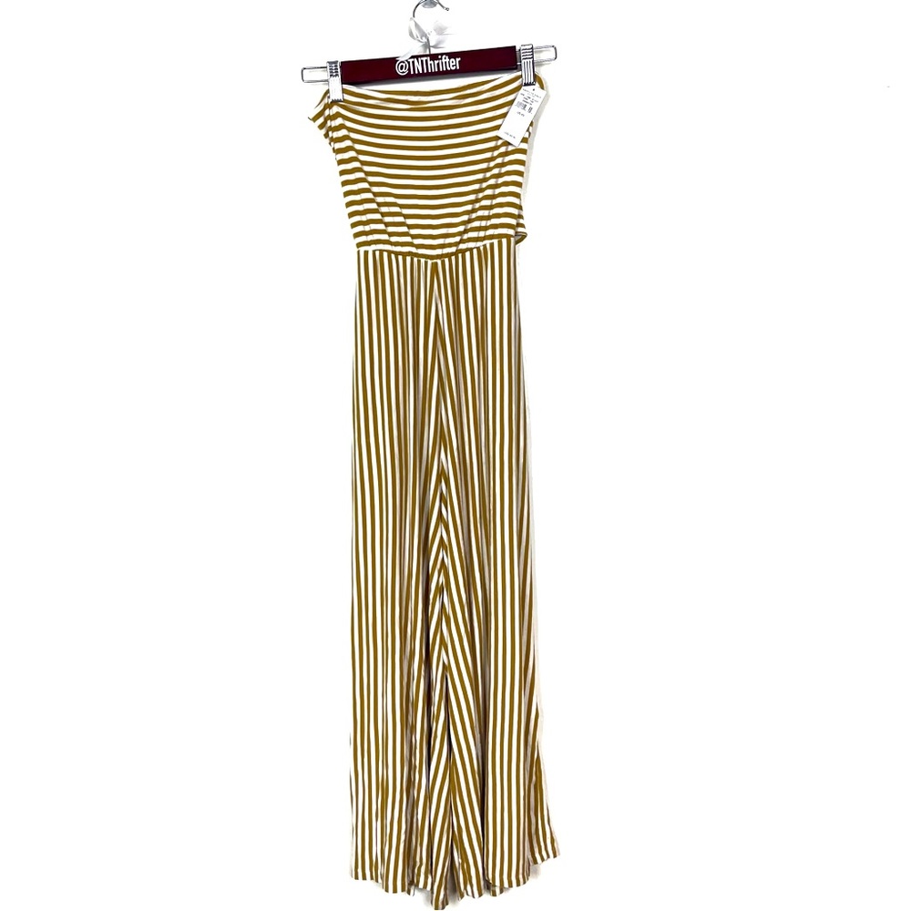American Eagle NWT Women's Wide Leg Striped Cutout Jumpsuit XS Yellow White Boho